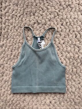 Ribbed Racerback Crop Tank Top - Blue Gray